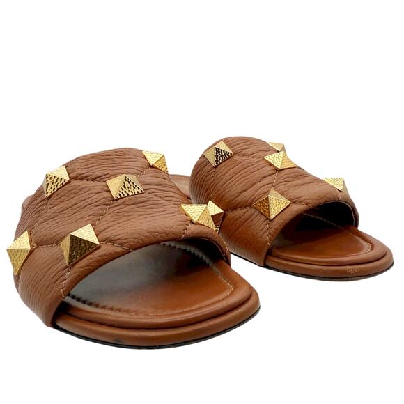 Valentino Garavani Roman Stud Slide Sandals EU 38.5 US 8.5 Brown Leather Mule - Picture 4 of 15